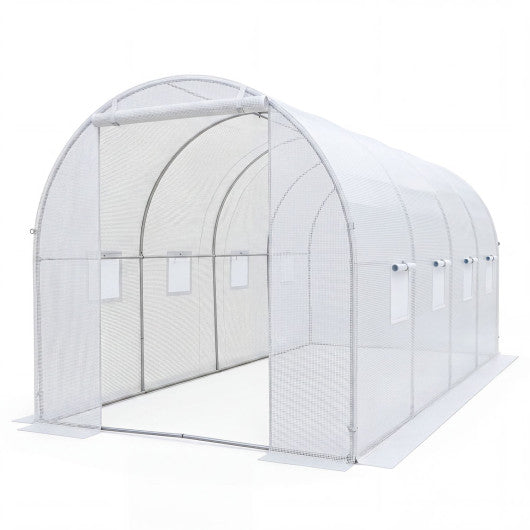 15 x 7 x 7 ft Walk-in Tunnel Greenhouse for Outdoors-White