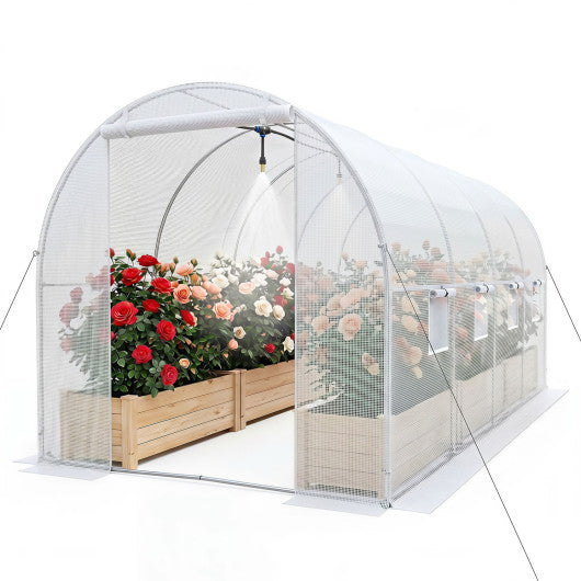 15 x 7 x 7 ft Walk-in Tunnel Greenhouse with Watering System-White