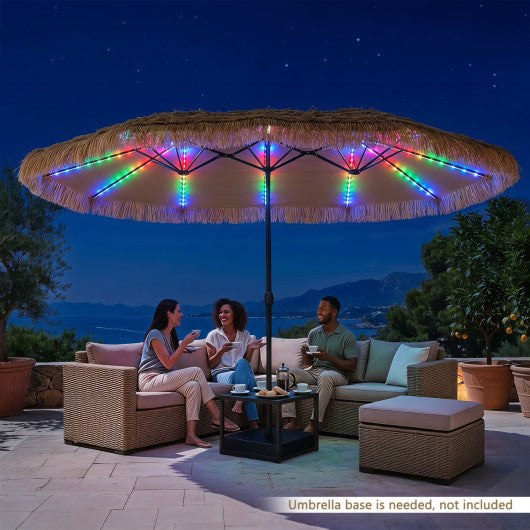 15 x 9 FT Solar Double-sided Patio Umbrella with 144 Multi-colored Flowing Lights 12 Modes and 12 Ribs-Brown