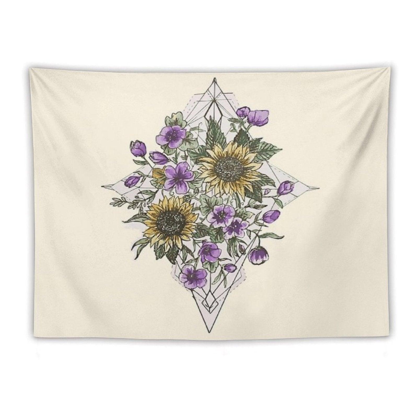 Geometric Sunflower Pattern Tapestry
