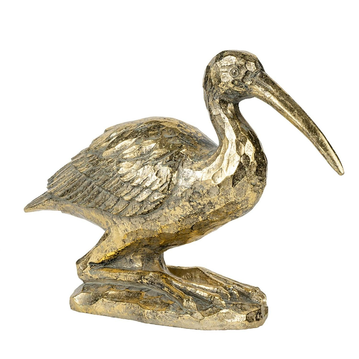 Antique Gold Kneeling Crane Figurine