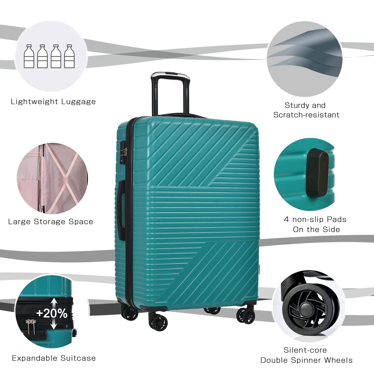 Hardshell Luggage Sets 3 Piece double spinner 8 wheels Suitcase with TSA Lock Lightweight 20''24''28''