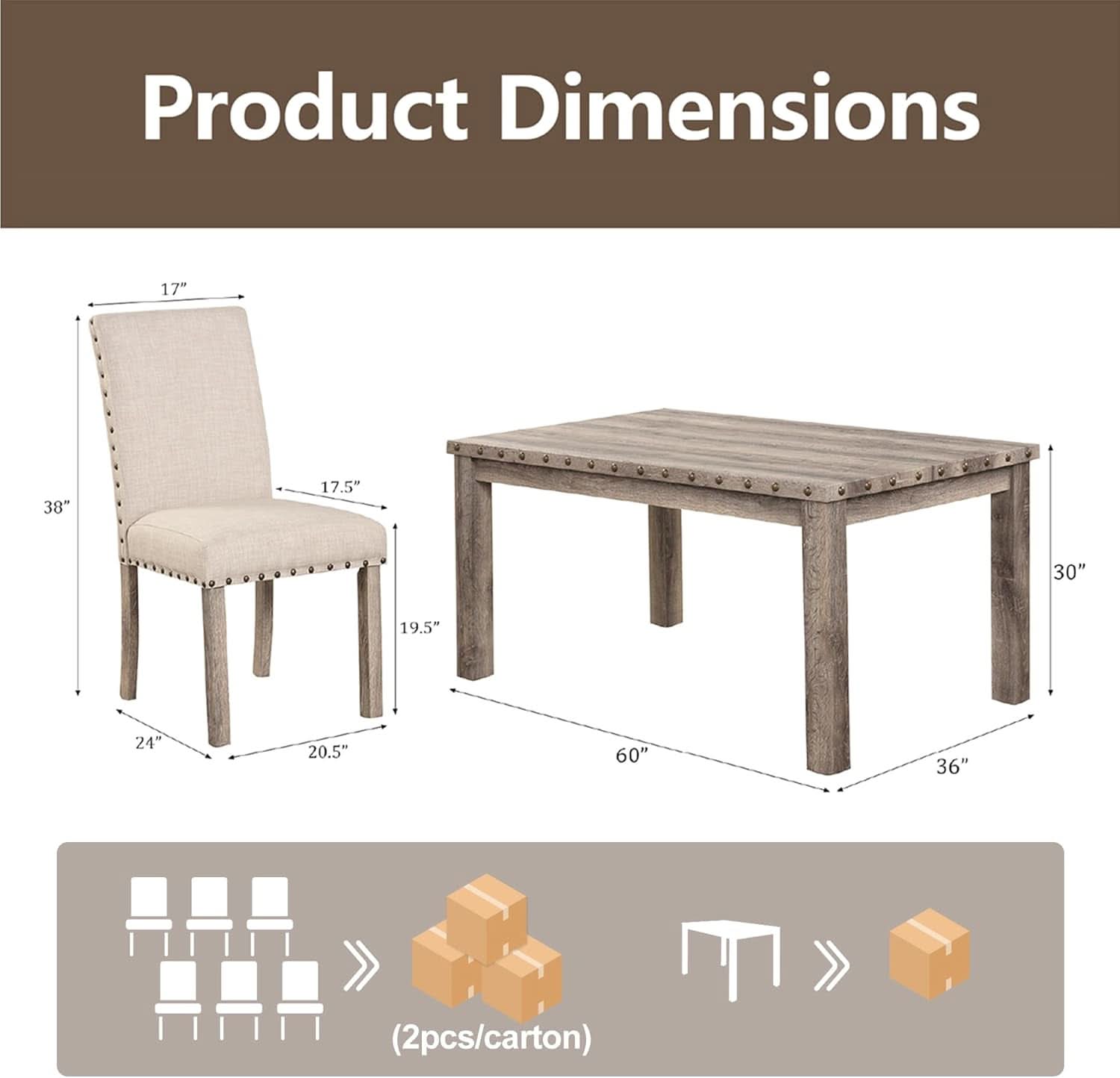 Rustic Dining Table Set Six NailheadAccents Chairs