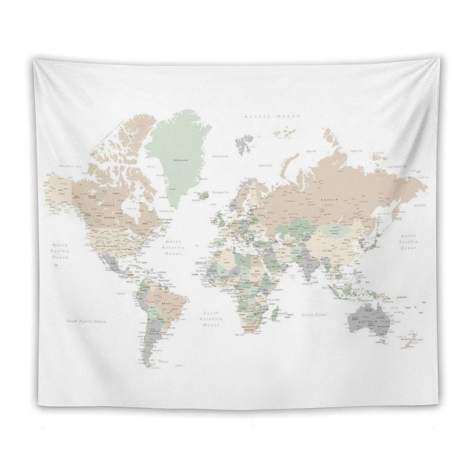 Detailed World Map with Cities, Anouk Tapestry