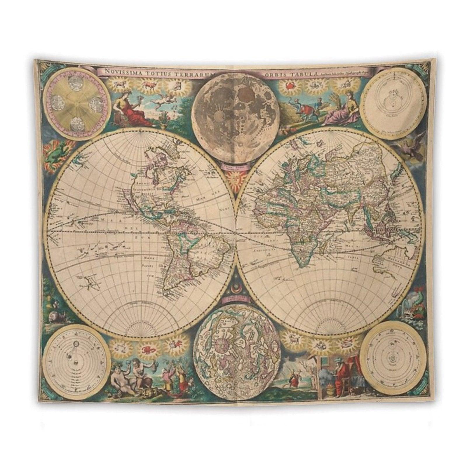 Vintage Map of The World (1672) 2 Tapestry