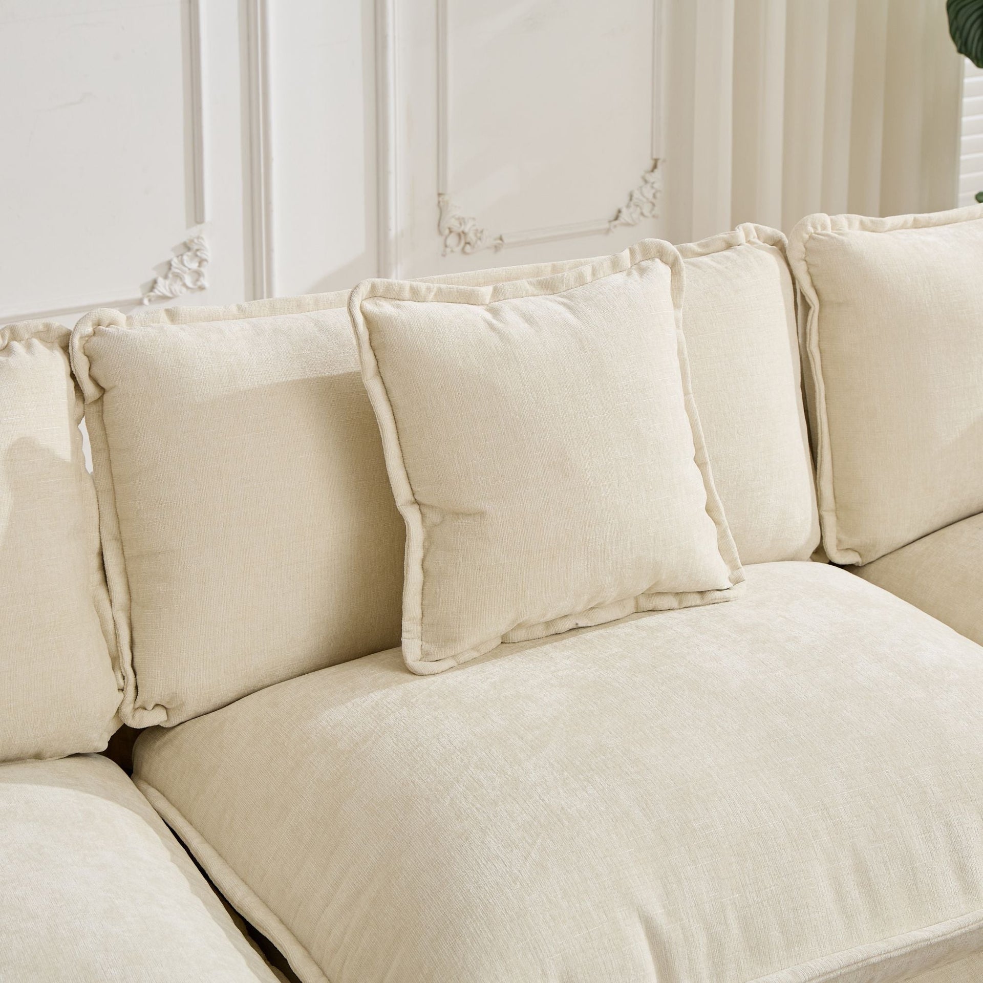 Cloud3 Seats  Sofa (Ottoman is not included)Chenille Fabric in Beige