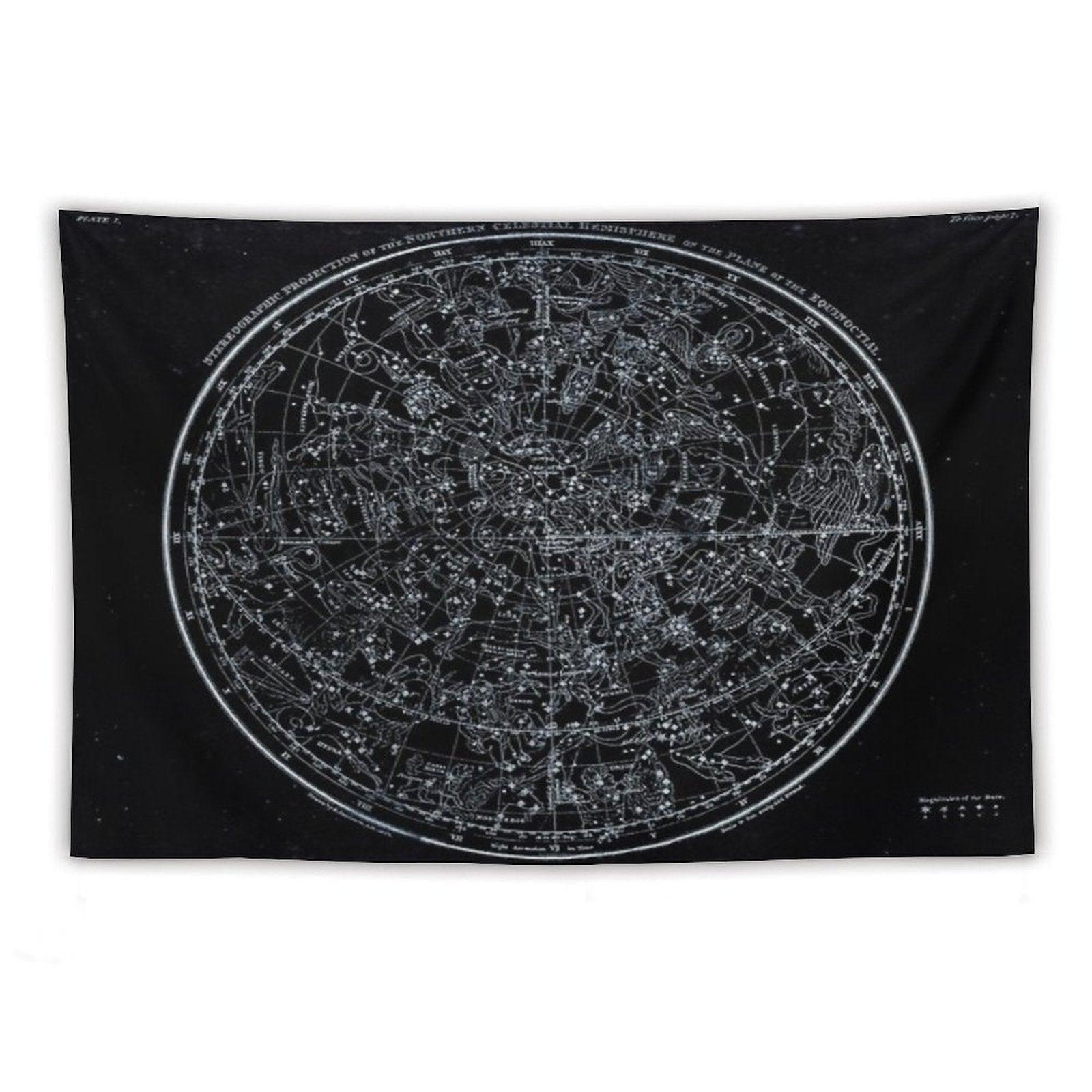 Constellations of The Northern Hemisphere  Pale Blue On Black Tapestry