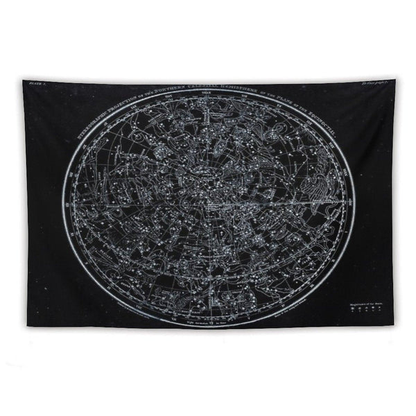 Constellations of The Northern Hemisphere  Pale Blue On Black Tapestry