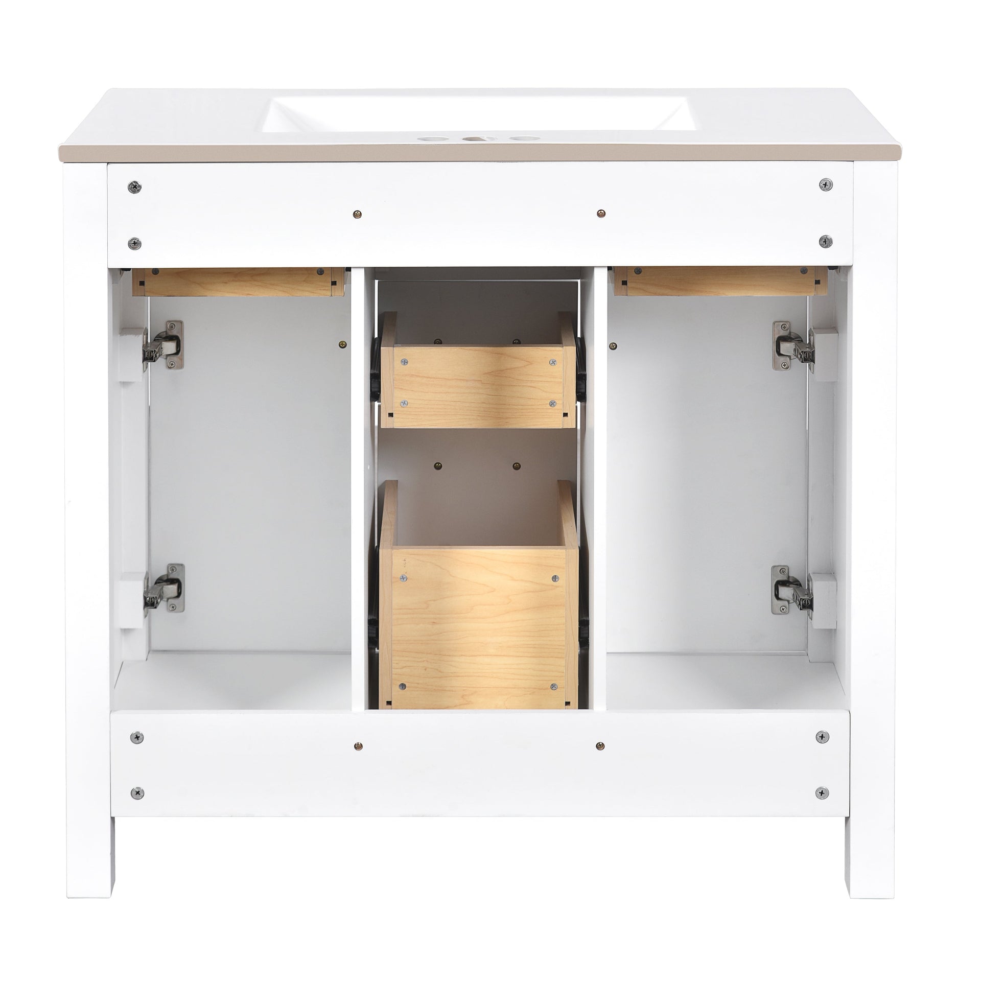 Modern Freestanding Bathroom Vanity Set with Drawers & Storage Cabinet, Solid Wood Frame