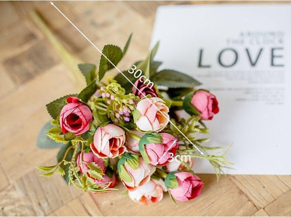 15heads/1 bundle Silk Tea Roses Bride Bouquet for Christmas Home Wedding New Year Decoration Fake Artificial Flowers Home Decor