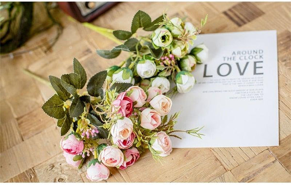 15heads/1 bundle Silk Tea Roses Bride Bouquet for Christmas Home Wedding New Year Decoration Fake Artificial Flowers Home Decor