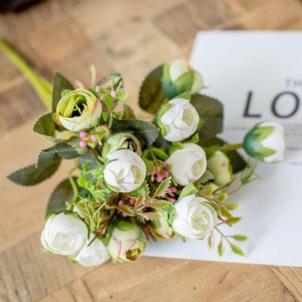 15heads/1 bundle Silk Tea Roses Bride Bouquet for Christmas Home Wedding New Year Decoration Fake Artificial Flowers Home Decor