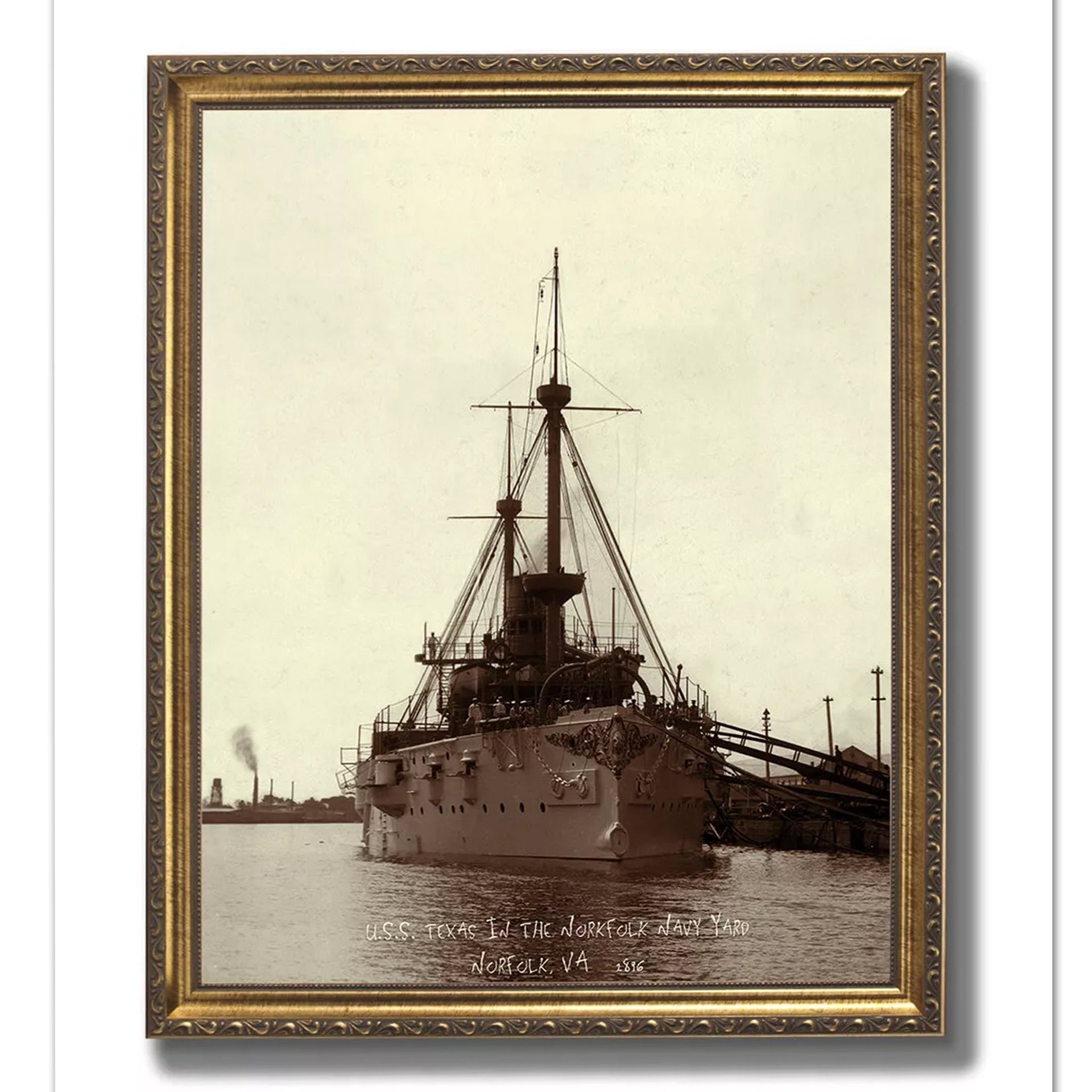 USS Texas Wall Art - Gold Framed Navy Ship Print With Solid Wood Frame