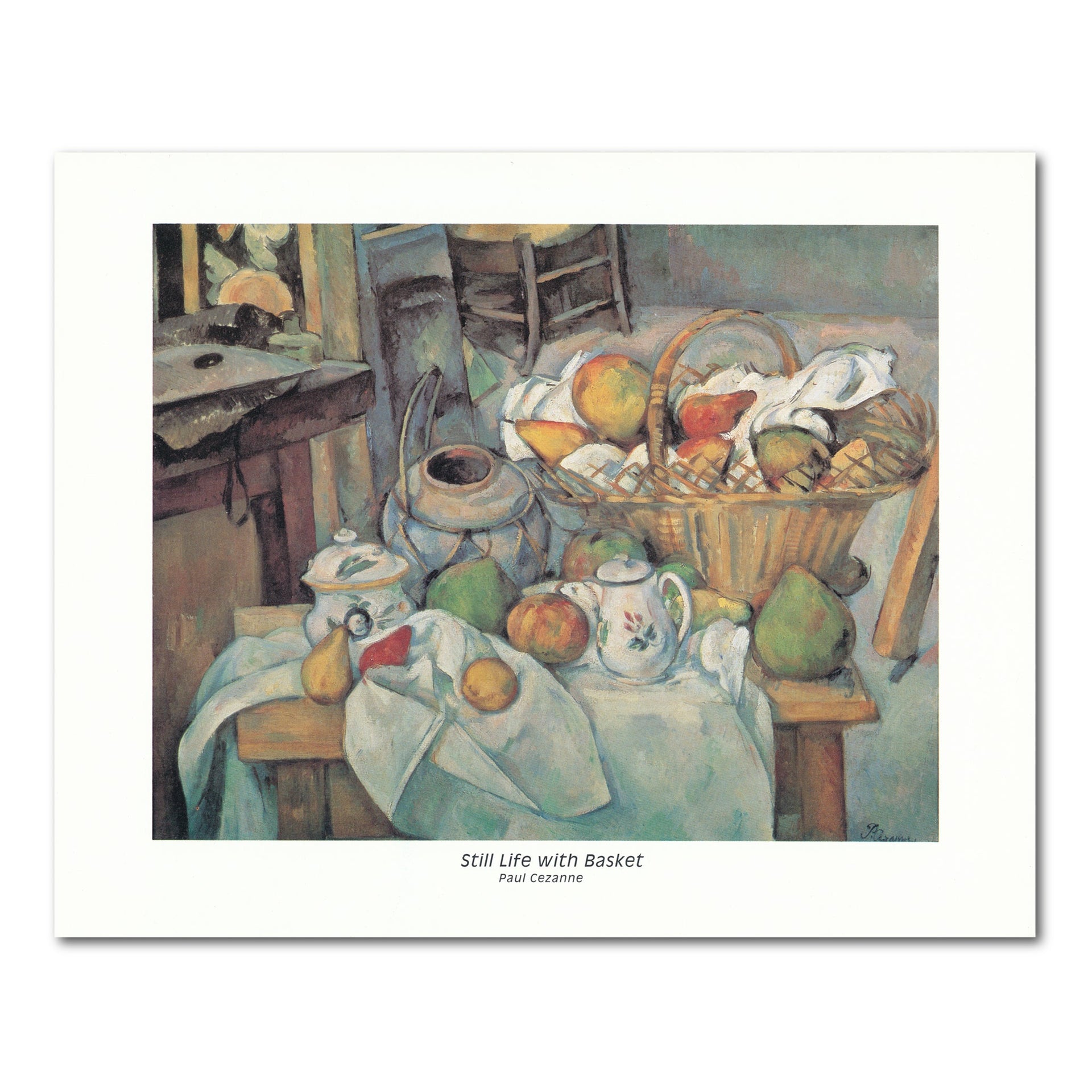 Cezanne Art Print – 16x20 Still Life Artwork with Basket Fruit and Flowers