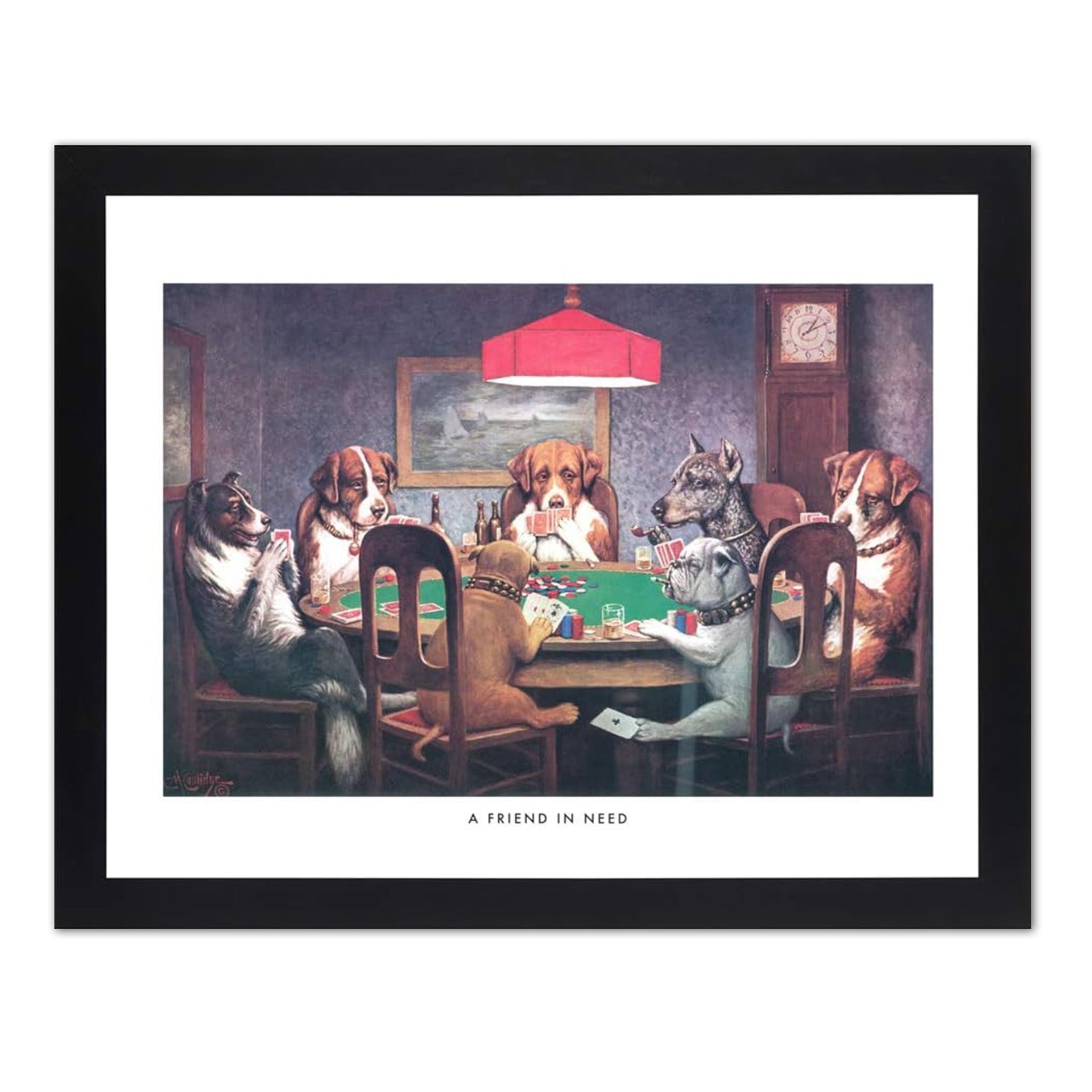 Dogs Playing Poker Art - 16x20 Framed Print | Black Wood Frame Man Cave Decor