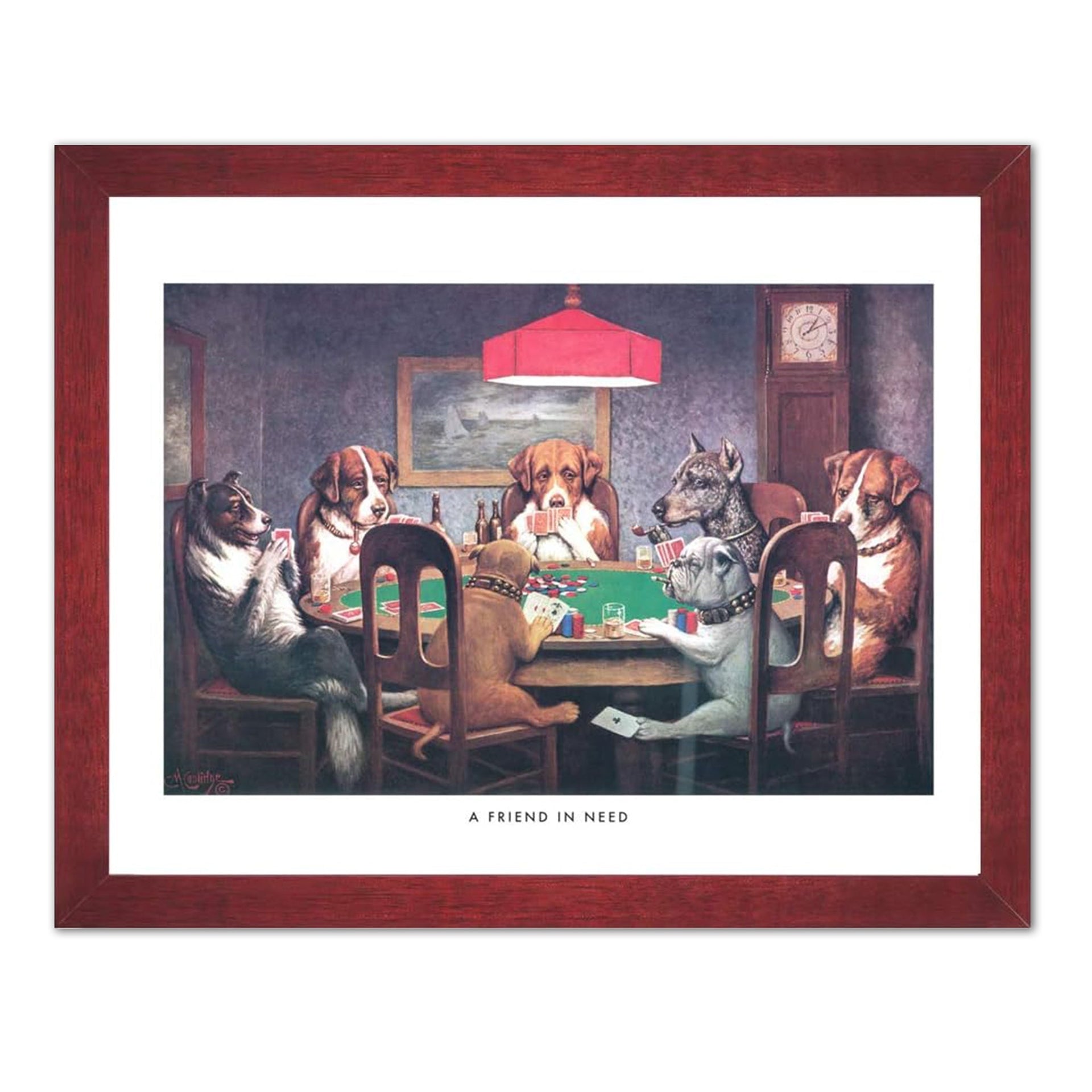 Dogs Playing Poker Art - Framed 16x20 Cherry Wood Frame, Glass Protected Print