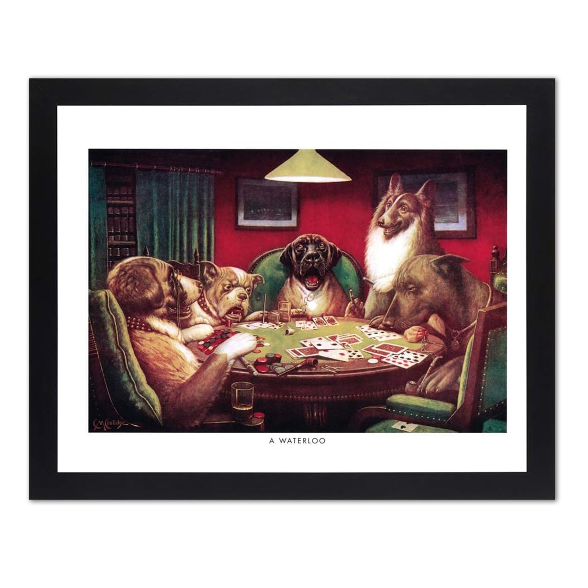 Dogs Playing Poker Art – Framed 16x20 Wall Art Print With Black Wood Frame