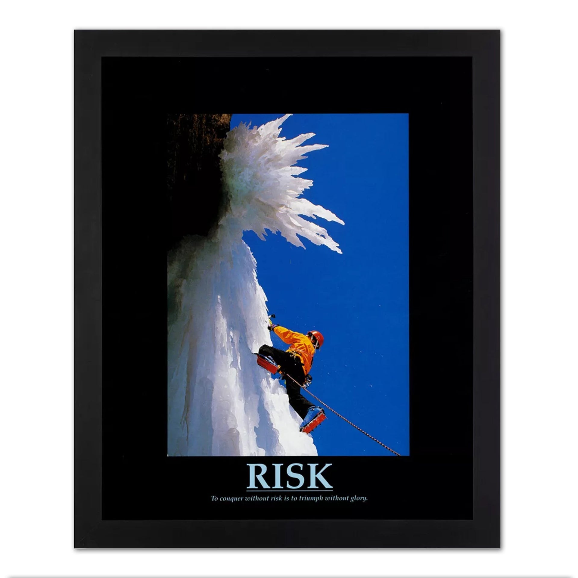 Ice Climbing Wall Art - Motivational Black Framed Print 16x20 Inch with Poplar Wood Frame