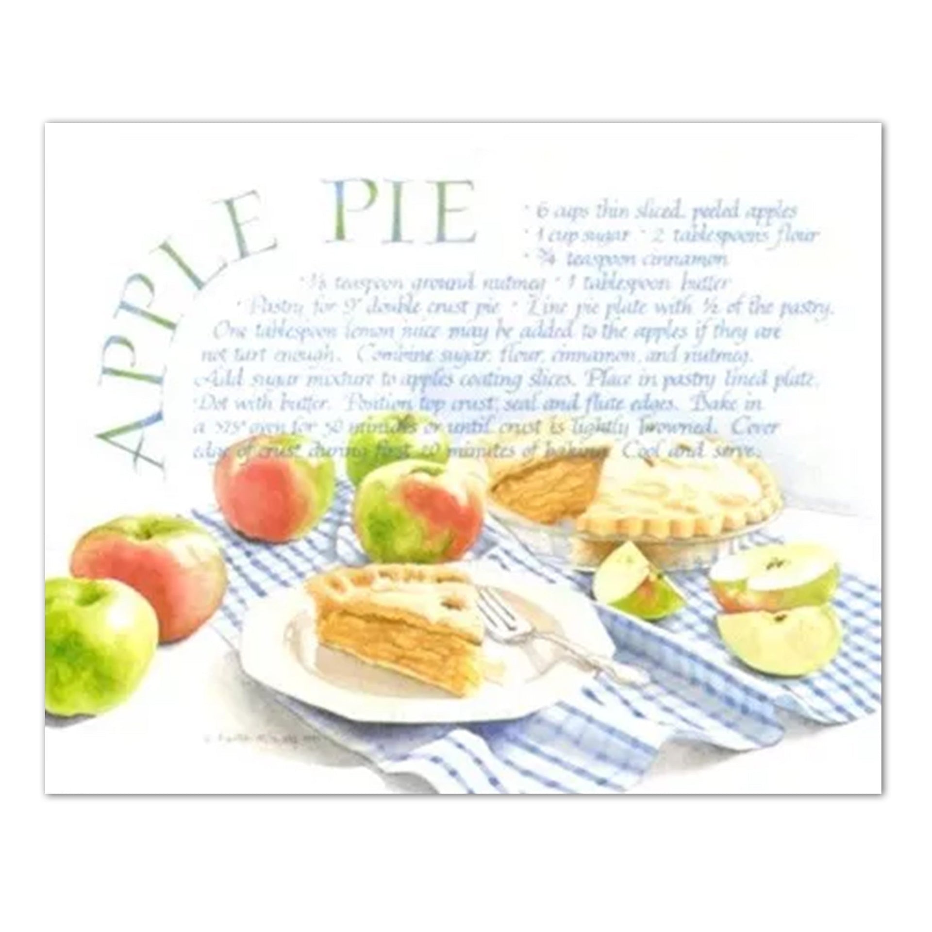 Apple Pie Wall Art – Vintage Kitchen Print | Recipe Art Print 16x20 Inches