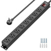 CRST 8 Outlets Mountable Metal Power Strip Surge Protector, 6FT Flat Plug, 2100 Joules, Wide Spaced - Black
