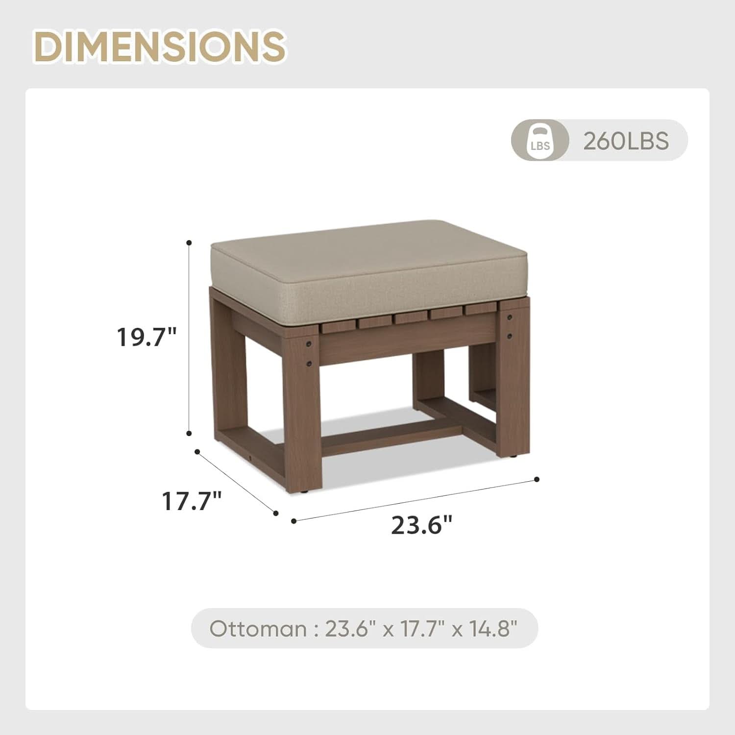 Natural Cedar Outdoor Patio Ottomans Removable Cushions