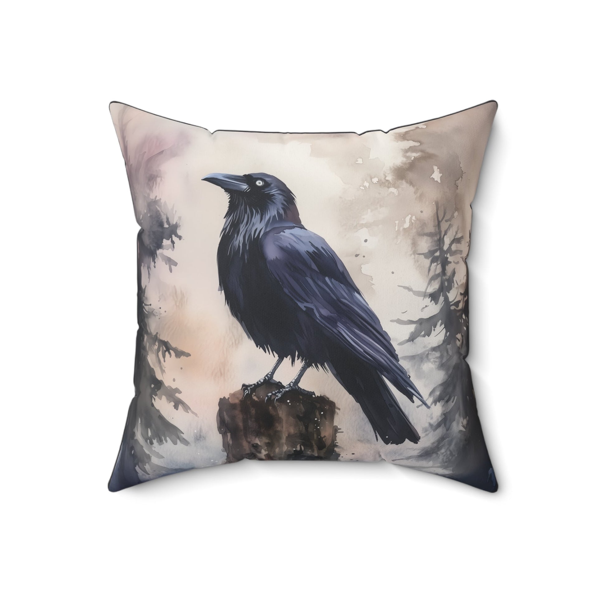 Microsuede Cushion / Halloween Art / Raven in the Forest /