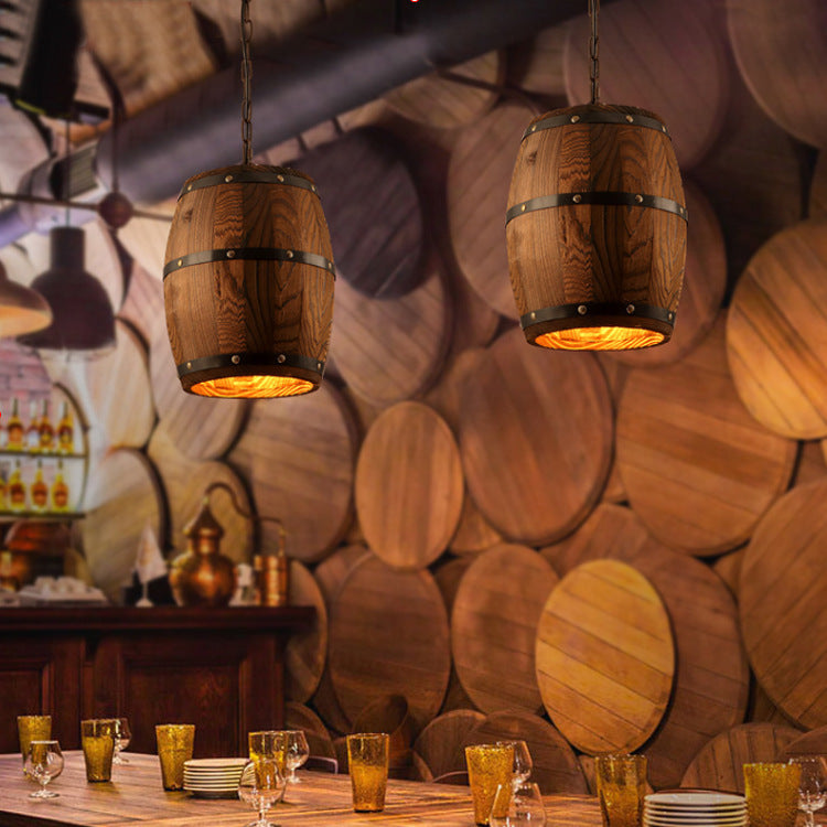 Creative personality wine barrel wooden chandeliers Decorbites