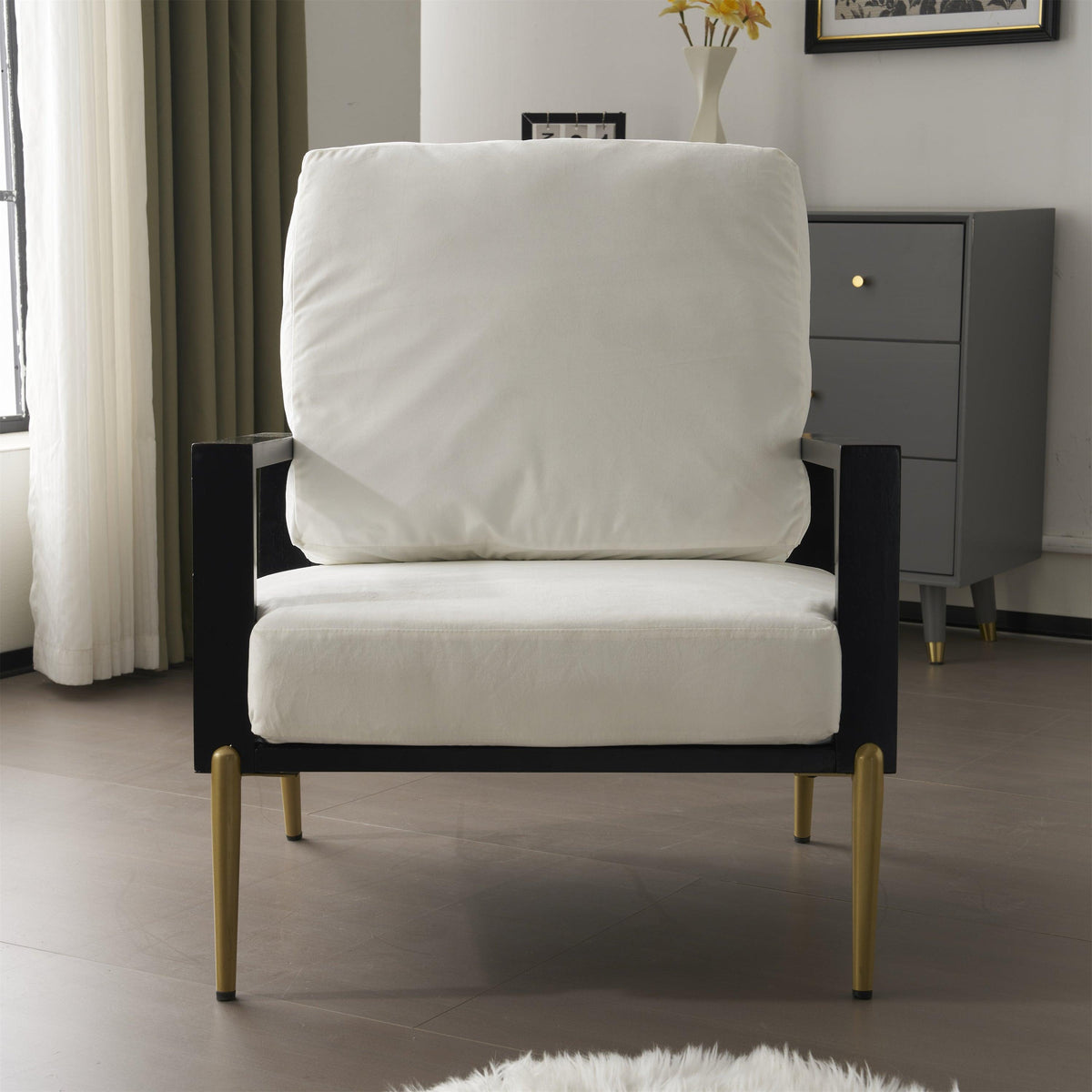 Mid-Century Modern Armchair with Solid Wood Frame