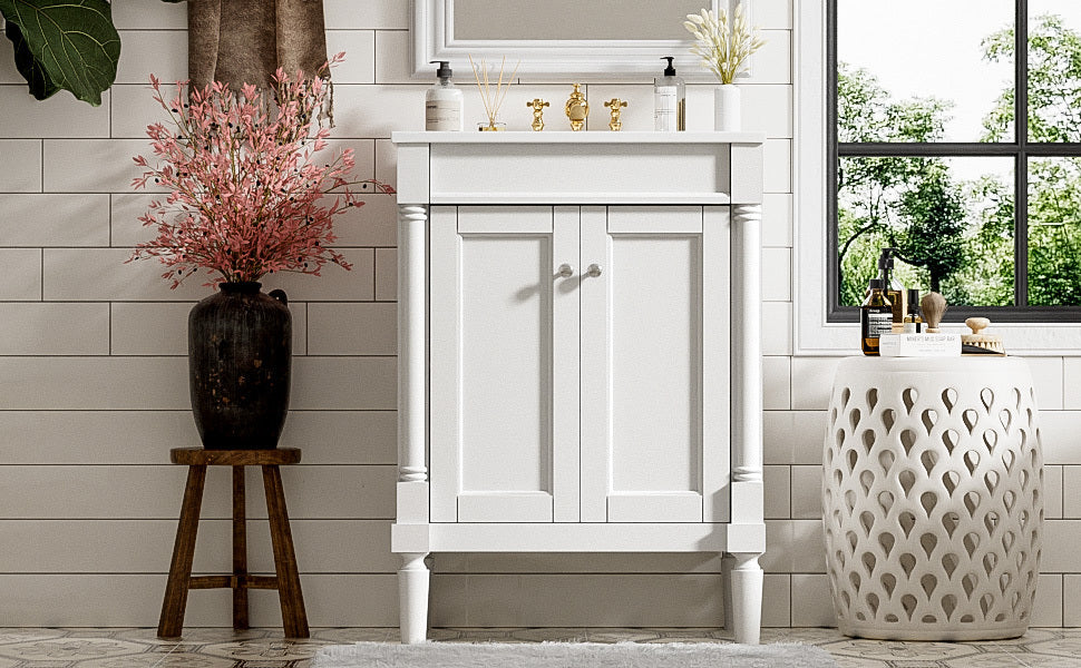 Modern Bathroom Vanity with Top Sink and 2-Tier Large Storage Shelves Cabinet