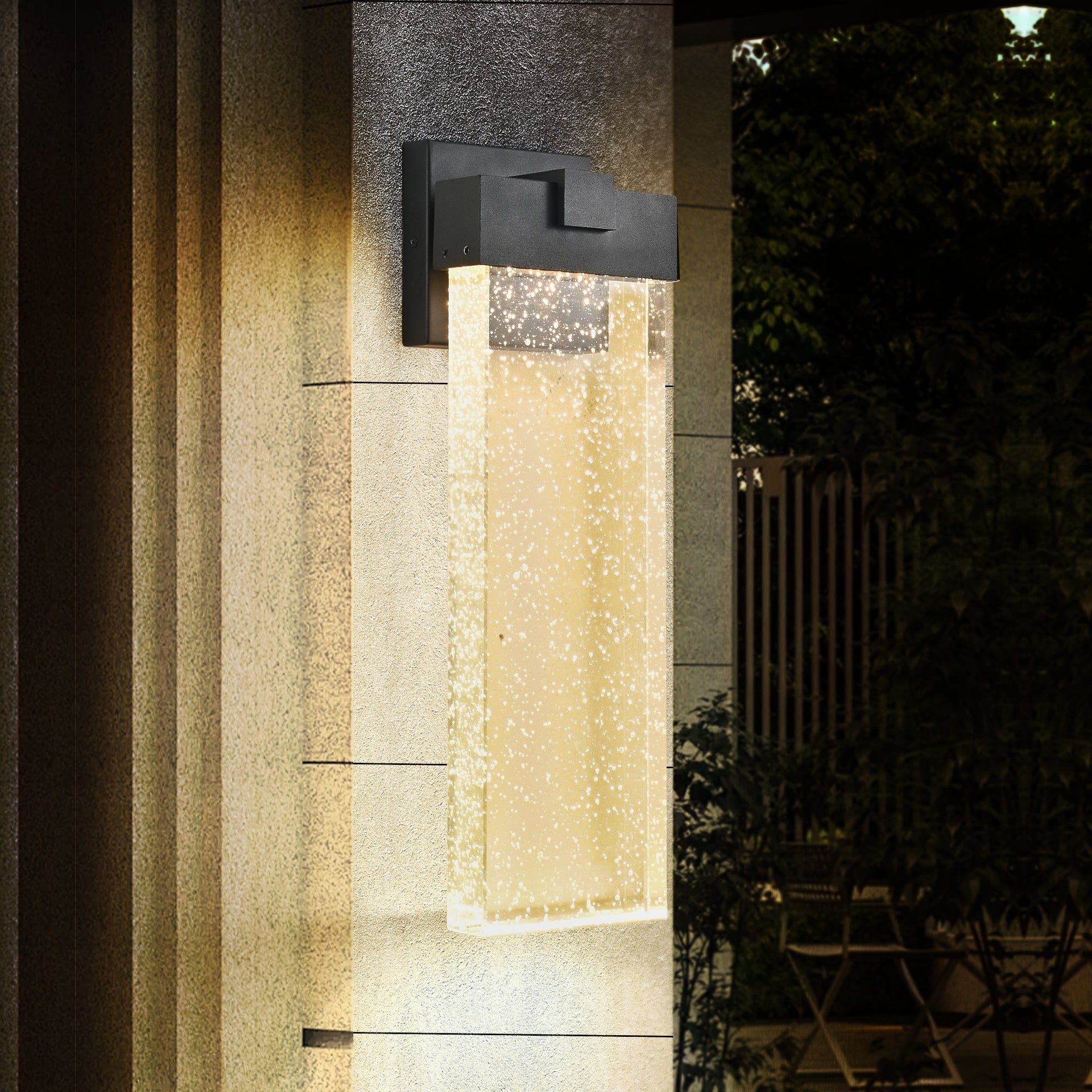 1-pack Modern Outdoor Wall Light Fixture, Weatherproof LED Wall Sconce with Bubble Crystal, Black Finish, Up and Down Lighting for Porch, Patio, and Garden