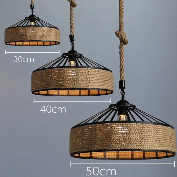 American Country Hemp Rope Restaurant Chandelier Personality Nordic Clothing Store Milk Tea Shop Round Wrought Iron LED Creative Chandelier Decorbites