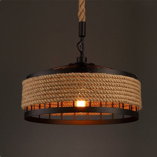 American Country Hemp Rope Restaurant Chandelier Personality Nordic Clothing Store Milk Tea Shop Round Wrought Iron LED Creative Chandelier Decorbites