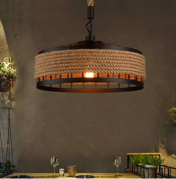 American Country Hemp Rope Restaurant Chandelier Personality Nordic Clothing Store Milk Tea Shop Round Wrought Iron LED Creative Chandelier Decorbites