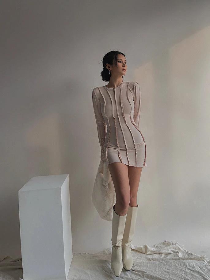 long sleeve round neck dress