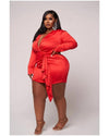Plus Size Long sleeve Satin Short wrap Dress - Red / 2XL