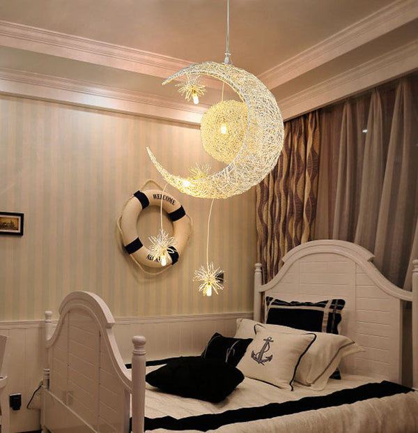 Aluminum Wire Star Moon Chandelier Restaurant Bar Bedroom Warm Lighting Simple Children'S Room Lamps Decorbites
