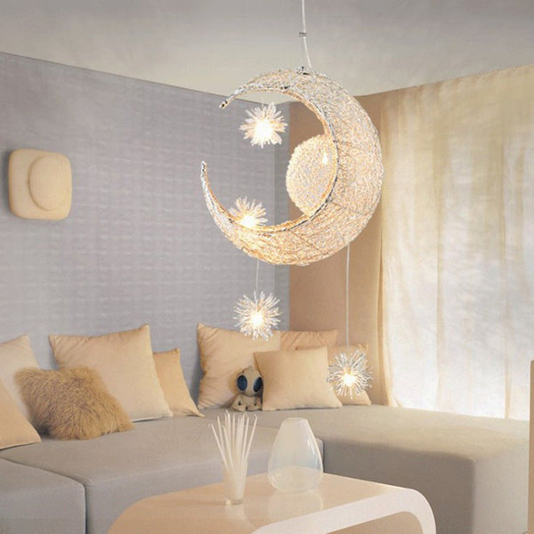 Aluminum Wire Star Moon Chandelier Restaurant Bar Bedroom Warm Lighting Simple Children'S Room Lamps Decorbites