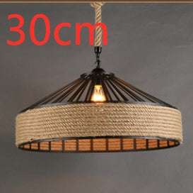 American Country Hemp Rope Restaurant Chandelier Personality Nordic Clothing Store Milk Tea Shop Round Wrought Iron LED Creative Chandelier Decorbites