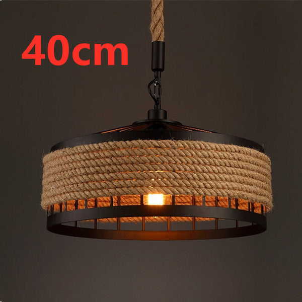 American Country Hemp Rope Restaurant Chandelier Personality Nordic Clothing Store Milk Tea Shop Round Wrought Iron LED Creative Chandelier Decorbites