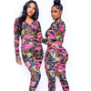 V-neck Romper Camouflage Print Pajamas Sexy One Piece Sleepwear - Pink / L