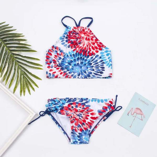 Girls Swimsuit Kids Swimwear Cute Print Kids Bikini Sets Girls Swimsuits Two Piece Bathing Suit Sets 3D Printed Swimwear Ruffle Style Children Swimwear Kids Beach Wear 2-16 Year