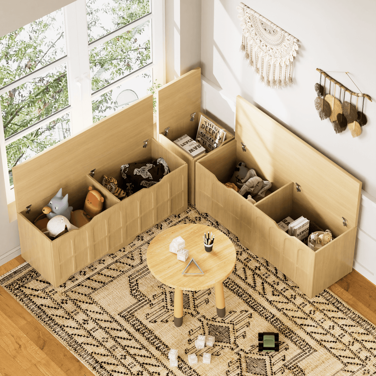 3-Piece L-Shaped Multifunctional Storage Bench