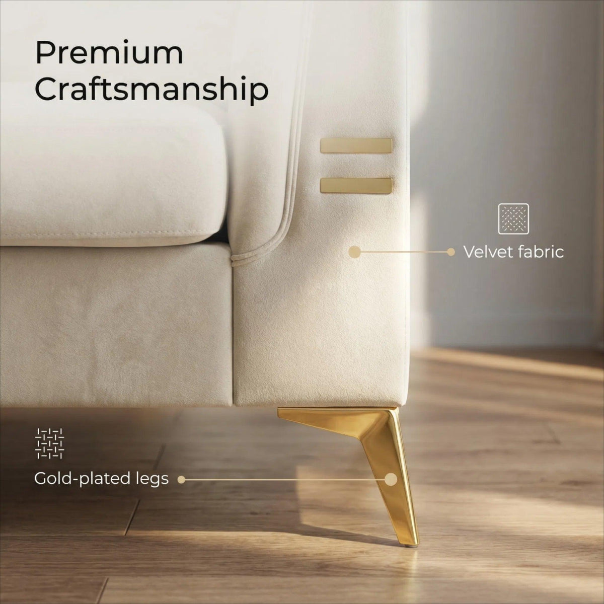 Ivory Velvet 3‑Seat Sofa