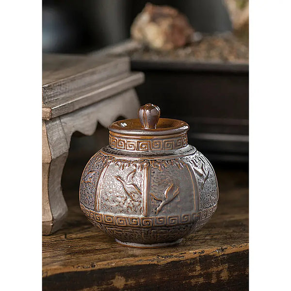 Ceramic Storage Pot with Bird Motif