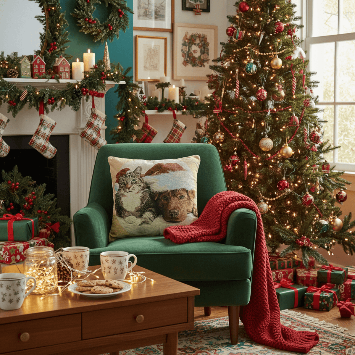 Tache Best Friend Pets Dog and Cat Christmas Tapestry Woven Throw Pillow Cover (16461)
