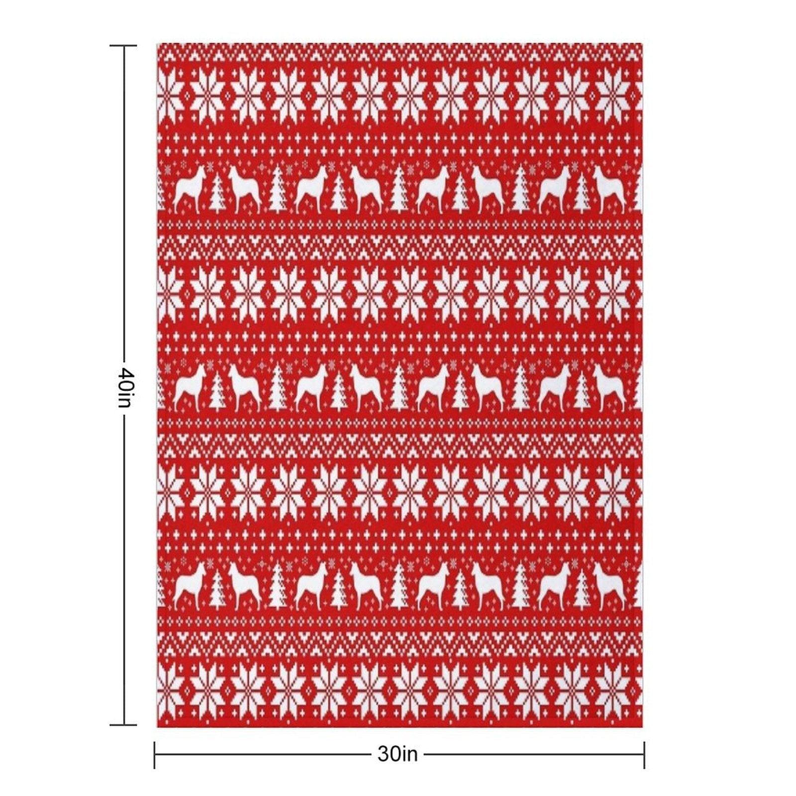 Smooth Collie Silhouettes Red And White Christmas Holiday Pattern Throw Blanket