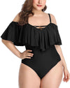 Ruffled plus size slimming bikini - Black / 3XL