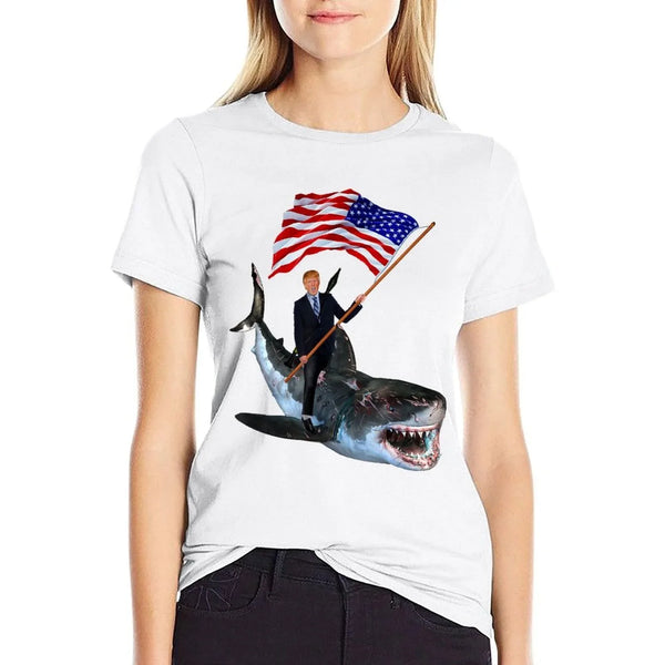 Epic Trump Riding Shark With USA  Summer-ready Fabric T-Shirt