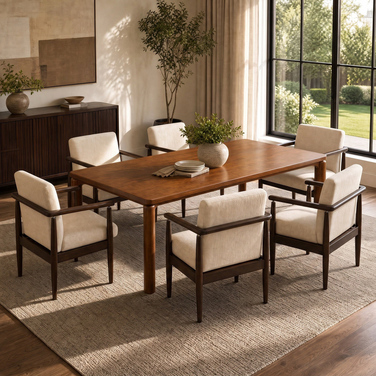 Mid-Century 7-Piece Dining Table Set, 70