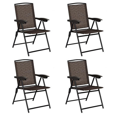 4 Pieces Folding Dining Chairs with Smooth Armrests and Sling Back
